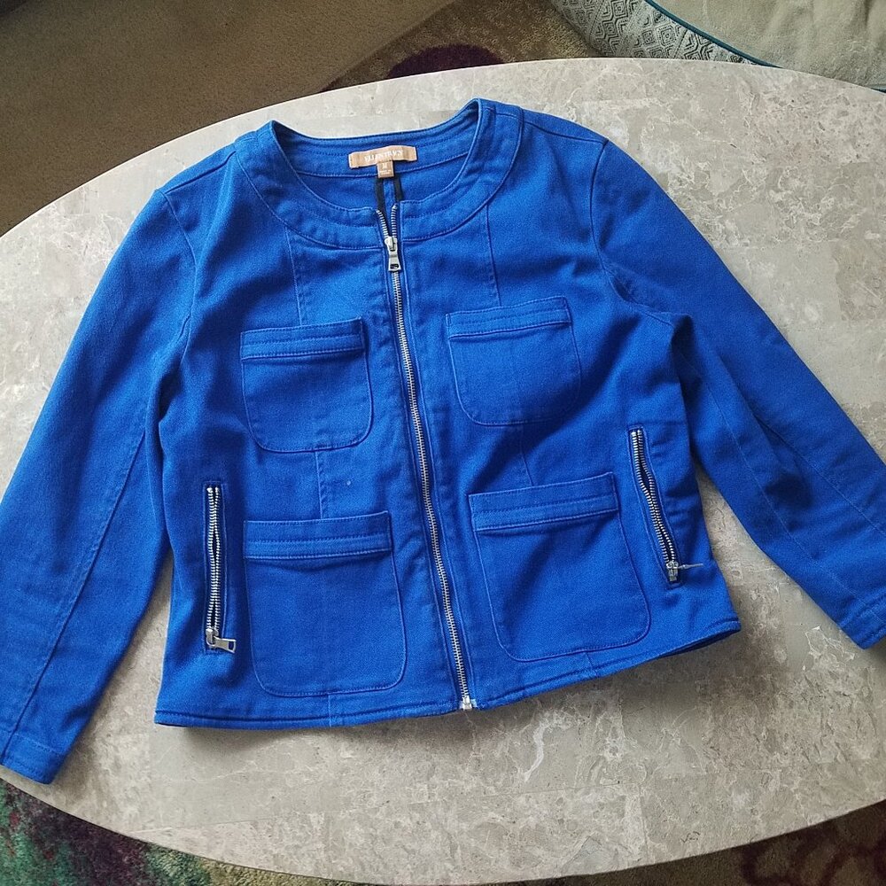Ellen Tracy Royal Blue Short Strech Jean Moto Jacket M